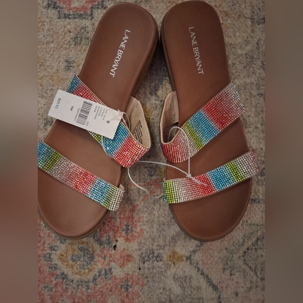 Lane Bryant Colorful Beaded Rhinestone  Vacation Sandals-9W